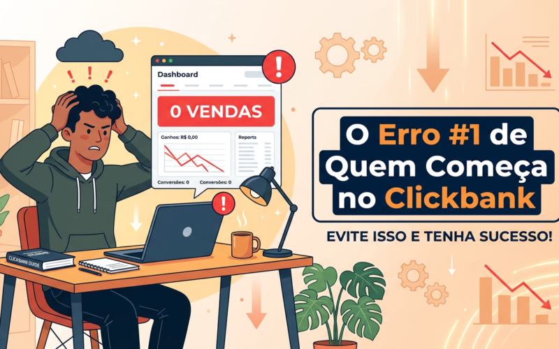 Pessoa frustrada em frente ao notebook com zero vendas no Clickbank